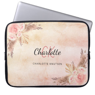 Funda Para Portátil Monograma de pampas césped rosa rubor