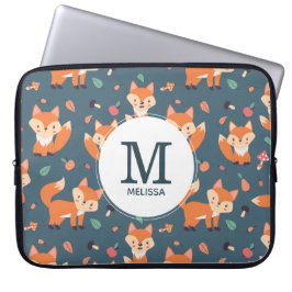 Funda Para Portátil Monograma de patrón animal de Naranja corto Fox