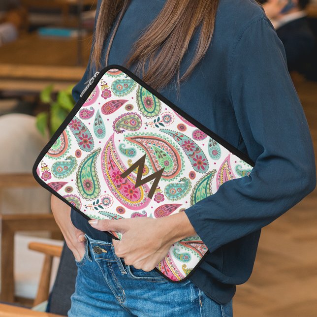 Funda Para Portátil Monograma de patrón de cintura Boho Paisley Multic (Subido por el creador)