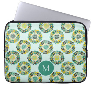 Funda Para Portátil Monograma de patrón de flor moderna verde tiza