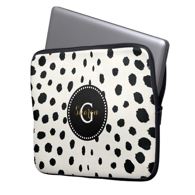 Funda Para Portátil monograma de patrón de impresión de chita blanca y (Anverso izquierdo)