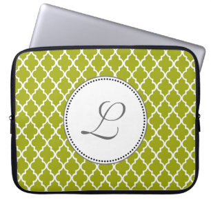 Funda Para Portátil monograma de patrón de quatrefoil de lima fría