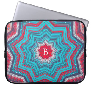 Funda Para Portátil Monograma de patrón de roseta mandala azul y rojo