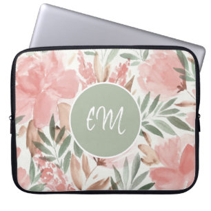 Funda Para Portátil Monograma de patrón floral acuarela