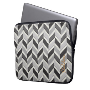 Funda Para Portátil Monograma de patrón geométrico de chevron gris mod