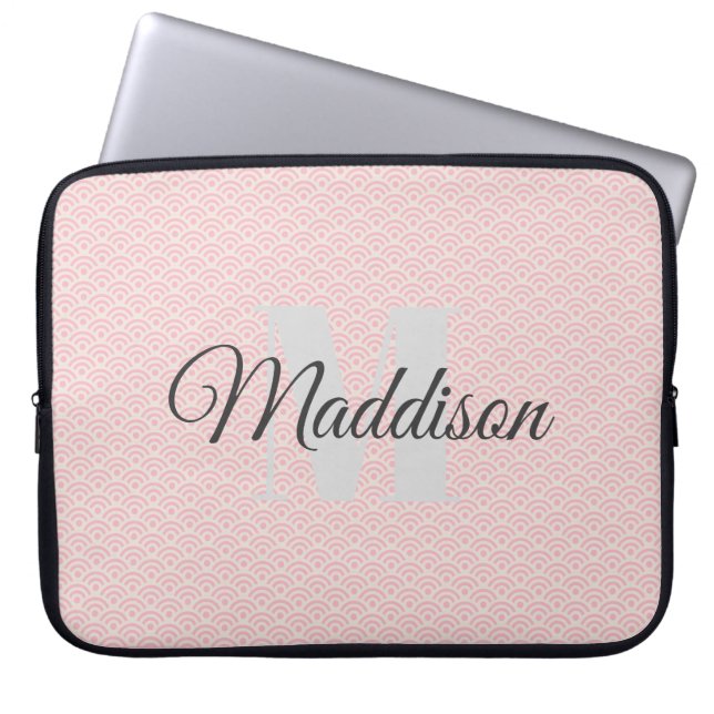 Funda Para Portátil Monograma de patrón moderno Tu nombre Rosa Persona (Frente)
