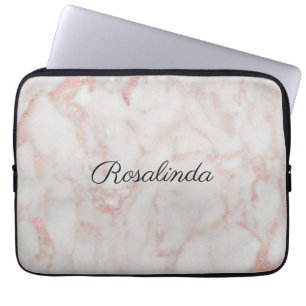 Funda Para Portátil Monograma De Patrón Purpurina Rosa Oro Y Faux Blan