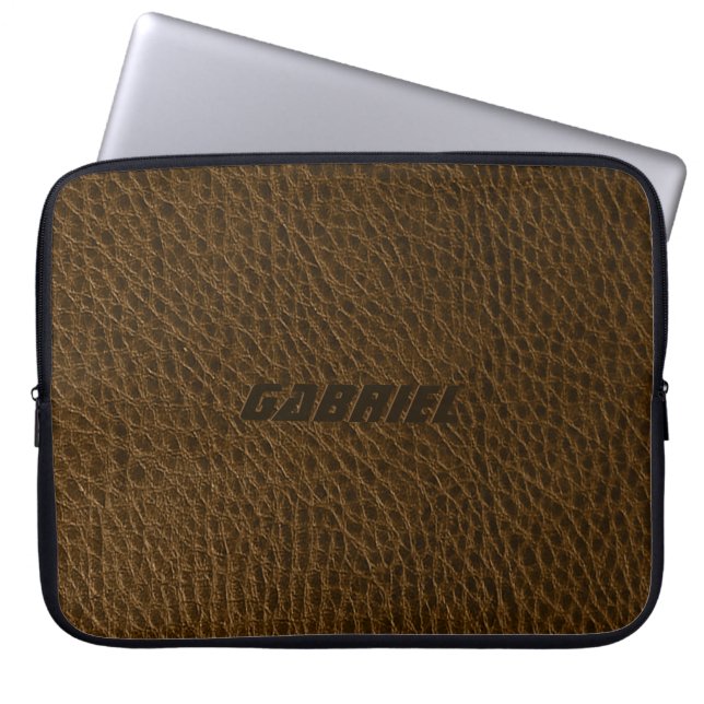 Funda Para Portátil Monograma de piel falsa desgastada en marrón (Frente)