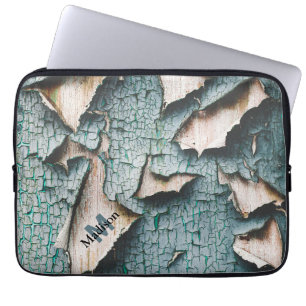 Funda Para Portátil Monograma de pintura descamada verde azul claro an
