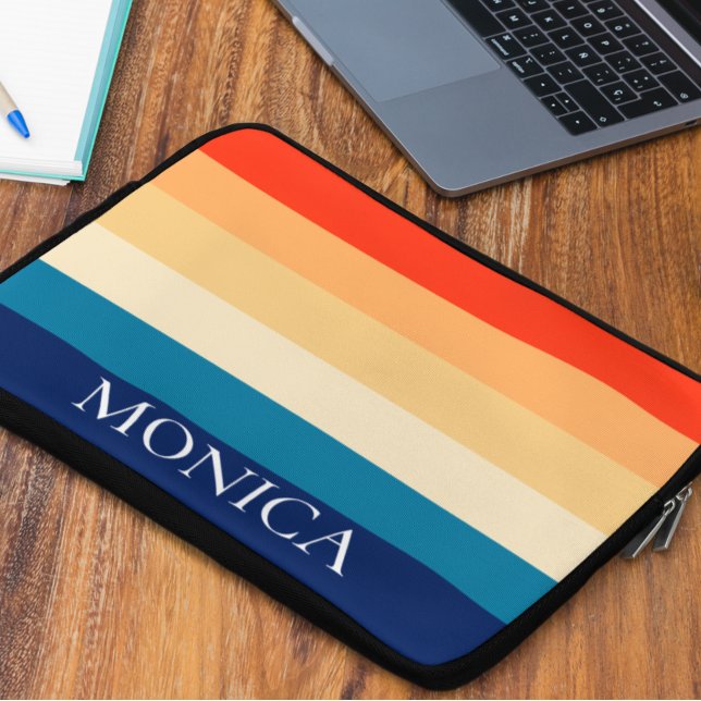 Funda Para Portátil Monograma de plantilla moderna de rayas retro 70 (Subido por el creador)