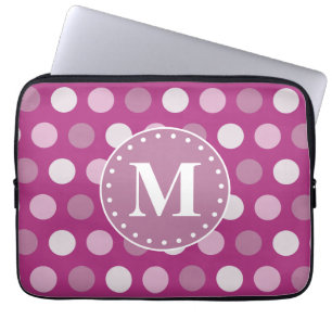 Funda Para Portátil Monograma de puntos de polka púrpura negrita