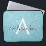 Funda Para Portátil Monograma de Purpurina azul Verde azulado Aqua y E<br><div class="desc">Aqua Verde azulado Purpurina Blue Faux y Sparkle Elegant Monograma Funda. Este funda se puede personalizar para incluir su nombre inicial y su nombre de pila.</div>
