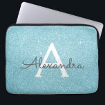 Funda Para Portátil Monograma de Purpurina azul Verde azulado Aqua y E<br><div class="desc">Aqua Verde azulado Purpurina Blue Faux y Sparkle Elegant Monograma Funda. Este funda se puede personalizar para incluir su nombre inicial y su nombre de pila.</div>