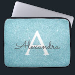Funda Para Portátil Monograma de Purpurina azul Verde azulado Aqua y E<br><div class="desc">Aqua Verde azulado Purpurina Blue Faux y Sparkle Elegant Monograma Funda. Este funda se puede personalizar para incluir su nombre inicial y su nombre de pila.</div>
