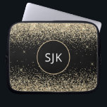 Funda Para Portátil Monograma de Purpurina moderno de la Girona negra<br><div class="desc">Moderno y elegante Purpurina de oro y imitación negra y Funda Sparkle Elegant Monogrammed Initials. Este funda se puede personalizar para incluir su nombre inicial y su nombre de pila.</div>