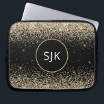 Funda Para Portátil Monograma de Purpurina moderno de la Girona negra<br><div class="desc">Moderno y elegante Purpurina de oro y imitación negra y Funda Sparkle Elegant Monogrammed Initials. Este funda se puede personalizar para incluir su nombre inicial y su nombre de pila.</div>