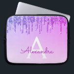 Funda Para Portátil Monograma de Purpurina morado y espuma<br><div class="desc">Purpurina Purple Faux Dripping y Funda Sparkle Elegant Monograma. Este funda se puede personalizar para incluir su nombre inicial y su nombre de pila.</div>