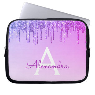 Funda Para Portátil Monograma de Purpurina morado y espuma
