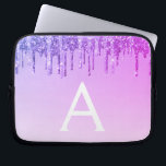 Funda Para Portátil Monograma de Purpurina morado y espuma<br><div class="desc">Purpurina Purple Faux Dripping y Funda Sparkle Elegant Monograma. Este funda se puede personalizar para incluir su nombre inicial y su nombre de pila.</div>