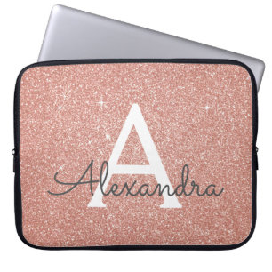 Funda Para Portátil Monograma de Purpurina y espárragos rosados