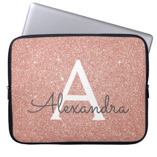 Funda Para Portátil Monograma de Purpurina y espárragos rosados
