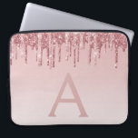 Funda Para Portátil Monograma de Purpurinas de oro de Rosa Girly<br><div class="desc">Rubor Pink - Rosa Gold Faux Dripping Purpurina (Drips) y Sparkle Elegant Monogram Laptop Funda. Este funda monogramado se puede personalizar para incluir su nombre inicial y su nombre de pila.</div>