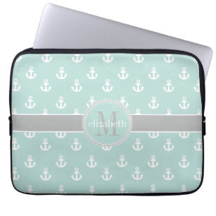 Funda Para Portátil Monograma de quatrefol marroquí gris claro y Verd