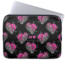 Funda Para Portátil Monograma de rosas rosadas góticas vintage de esqu
