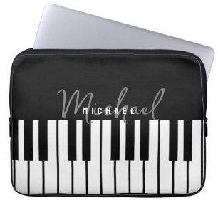 Funda Para Portátil Monograma de teclado de piano blanco y negro de Mo