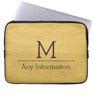 Funda Para Portátil Monograma de textura de grano de madera de oro