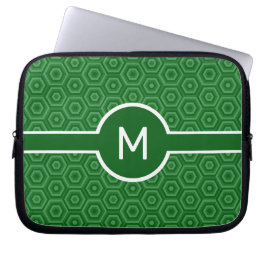 Funda Para Portátil Monograma de una sola letra sobre hexagones verdes