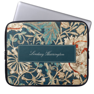 Funda Para Portátil Monograma de William Morris con toques florales de