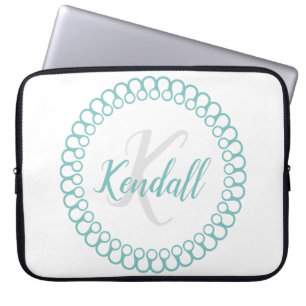 Funda Para Portátil Monograma decorativo verde azulado