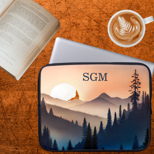 Funda Para Portátil Monograma del amanecer sobre las montañas