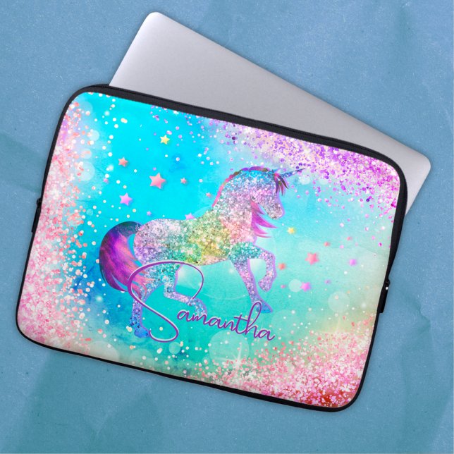 Funda Para Portátil Monograma del arco iris del Purpurina rosa del uni (Subido por el creador)