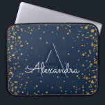 Funda Para Portátil Monograma del confeti de los azules marinos y del<br><div class="desc">Caso elegante del monograma del confeti de los azules marinos y del oro. Este caso se puede modificar para requisitos particulares para incluir su inicial y nombre.</div>