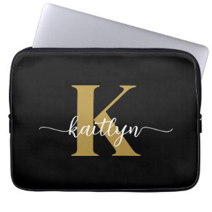 Funda Para Portátil Monograma del guión de oro negro