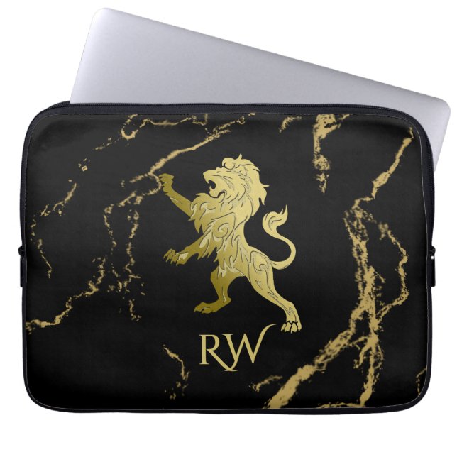 Funda Para Portátil Monograma del León Real Dorado (Frente)