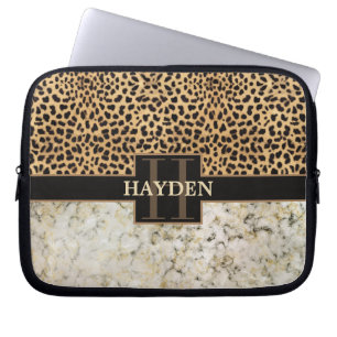 Funda Para Portátil Monograma del mármol del punto del leopardo