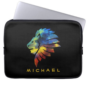 Funda Para Portátil Monograma del nombre de la acuarela del león de la