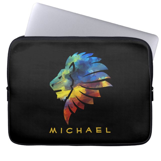 Funda Para Portátil Monograma del nombre de la acuarela del león de la (Frente)