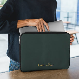Funda Para Portátil Monograma del nombre del guión verde de carbón veg