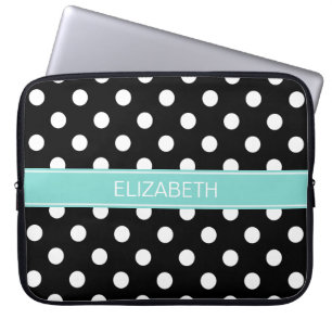 Funda Para Portátil Monograma del nombre turquesa #2 puntos de polka b