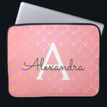 Funda Para Portátil Monograma del patrón Art Decó rosa y dorado de Rub<br><div class="desc">Funda de portátiles monograma de patrón geométrico Rubor Pink and Gold Art Deco. Este funda se puede personalizar para incluir su nombre inicial y su nombre de pila. Si desea hacer coincidir elementos,  póngase en contacto con el diseñador.</div>