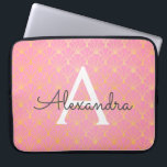 Funda Para Portátil Monograma del patrón Art Decó rosa y dorado de Rub<br><div class="desc">Funda de portátiles monograma de patrón geométrico Rubor Pink and Gold Art Deco. Este funda se puede personalizar para incluir su nombre inicial y su nombre de pila. Si desea hacer coincidir elementos,  póngase en contacto con el diseñador.</div>