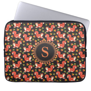 Funda Para Portátil Monograma del patrón de ardilla y hoja otoñal