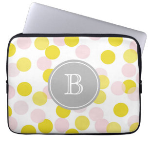 Funda Para Portátil Monograma del patrón de confetti rosa y amarillo