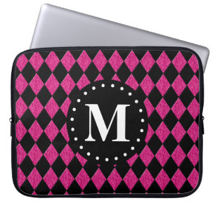 Funda Para Portátil Monograma del patrón de diamante negro rosado cali