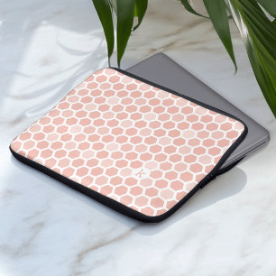 Funda Para Portátil Monograma del patrón de hexágono de color rosa