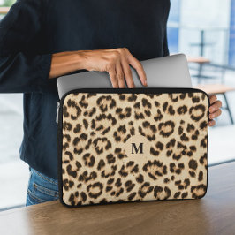 Funda Para Portátil Monograma del patrón de impresión de cuero leopard